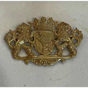 Miriam Haskell Vintage Heraldic Crest or Arms Double Lion/Key/Crown Brooch/Pin